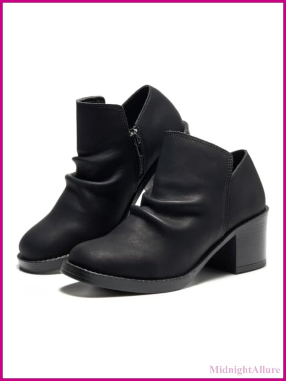 Genuine Leather Slouch Heeled Ankle Boots Womens Block Heel Booties
